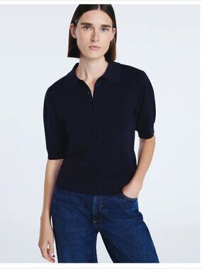 Free Assembly Blue Puff Sleeve Collared Sweater Tee Women US XL NWT